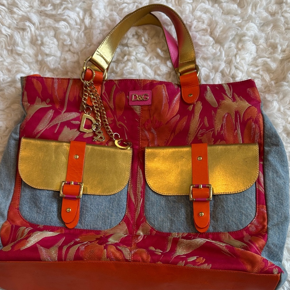 D&G Pink and Gold Tote with Orange Accents